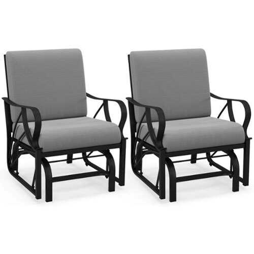 Rent to own Costway 2 PCS Patio Rocking Chair with Cushion Heavy-Duty Metal Frame Smooth Glider Outdoor - Gray