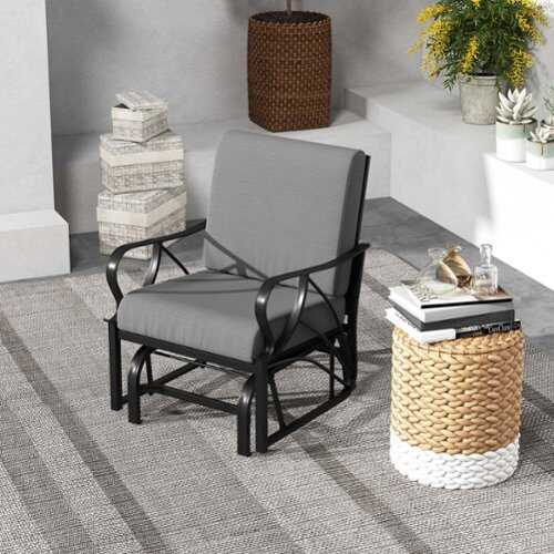 Rent to own Costway Patio Rocking Chair with Cushion Heavy-Duty Metal Frame Smooth Glider Outdoor - Gray