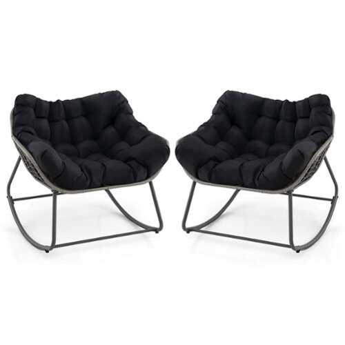 Rent to own Costway 2 PCS Outdoor Rocking Chair Oversized Patio PE Wicker Egg Chair Rattan Lounge Chair - Black + Mix Gray