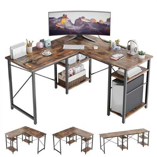 Rent to own Bestier - L-Shaped Computer Desk With Reversible Corner - Brown