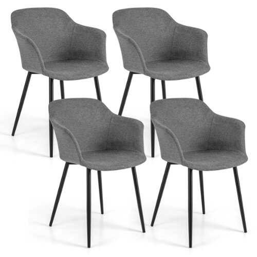 Rent to own Costway - Set of 4 Dining Chairs Upholstered Accent Side with Backrest & Armrest - Gray