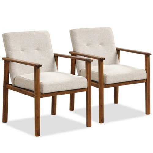 Rent to own Costway - 2 PCS Modern Accent Chair Upholstered Linen Fabric Armchair with Solid Wood Legs - Beige