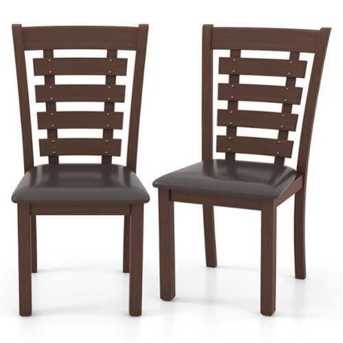 Rent to own Costway - Wooden Dining Chairs Set of 2 with Upholstered Seat & Rubber High Back - Brown