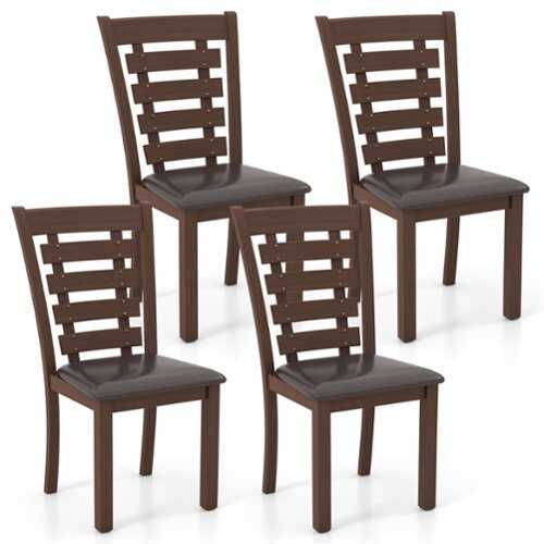 Rent to own Costway - Wooden Dining Chairs Set of 4 with Upholstered Seat & Rubber High Back - Brown