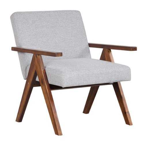 Rent to own Costway - 1 PCS Modern Accent Chair Linen Fabric Armchair with Solid Acacia Wood Frame - Grey