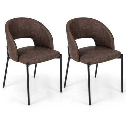 Rent to own Costway - Dining Chair Set of 2 with High-density Sponge Cushion Sturdy X-shaped Frame - Brown