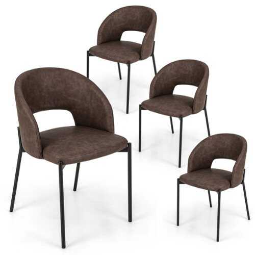 Rent to own Costway - Dining Chair Set of 4 with High-density Sponge Cushion Sturdy X-shaped Frame - Brown