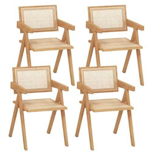 Rent to own Costway - Set of 4 Rattan Accent Chairs Mid Century Dining Armchair Bamboo Frame Kitchen - Natural
