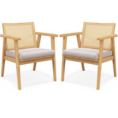 Rent to own Costway - Mid Century Modern Accent Chairs Set of 2 with Breathable Rattan Back Dining Room - Natural