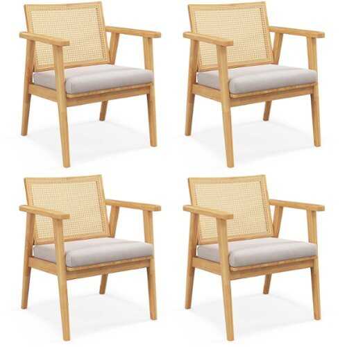 Rent to own Costway - Mid Century Modern Accent Chairs Set of 4 with Breathable Rattan Back Dining Room - Natural