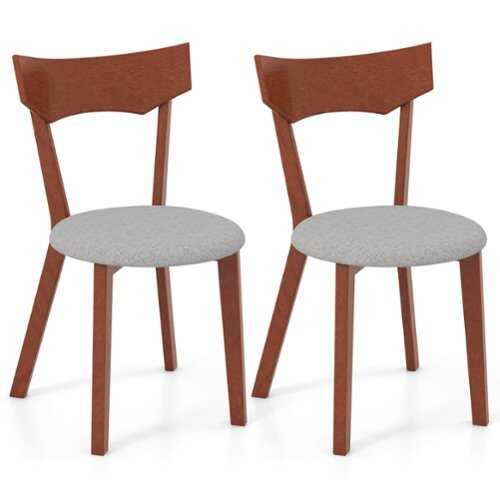 Rent to own Costway - Wooden Armless Dining Chair Set of 2 with Rubber Wood Legs Padded Seat Cushion - Walnut+Grey