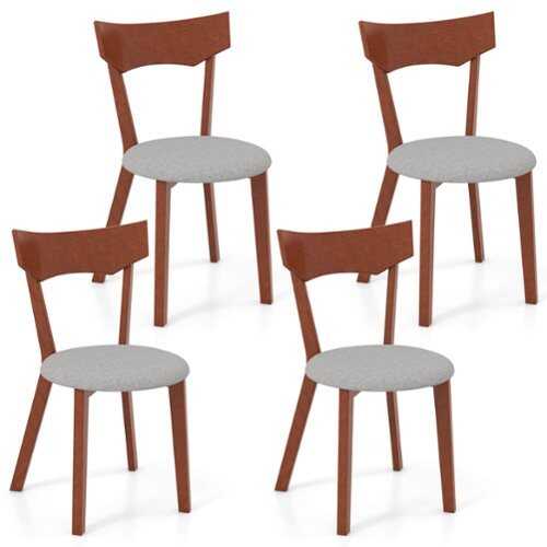 Rent to own Costway - Wooden Armless Dining Chair Set of 4 with Rubber Wood Legs Padded Seat Cushion - Walnut+Grey