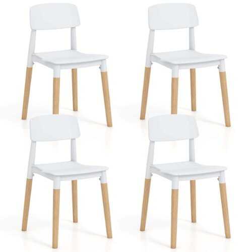 Rent to own Costway - Dining Side Chairs Set of 4 with Ergonomic Backrest Wide Seat & Sturdy Wooden Legs - White