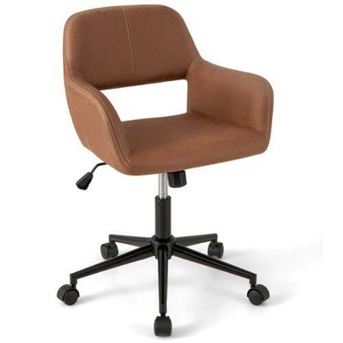 Rent to own Costway Leathaire Home Office Chair with Ergonomic Backrest Padded Armrests Casters - Retro Brown