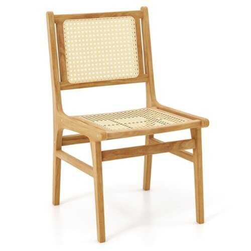 Rent to own Costway - 1 PCS Rattan Dining Chair with Cane Woven Backrest & Seat & Teak Wood Frame - Natural