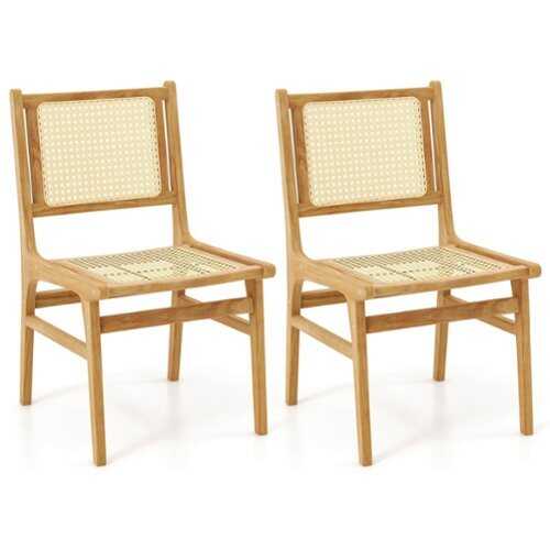 Rent to own Costway - 2 PCS Rattan Dining Chair with Cane Woven Backrest & Seat & Teak Wood Frame - Natural