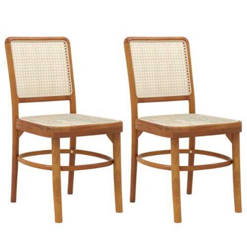 Rent to own Costway - Set of 2 Boho Dining Chairs with Teak Wood Structure & Footrests for Indoor Use - Natural