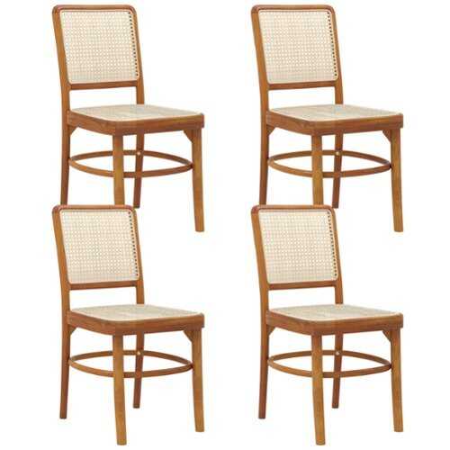 Rent to own Costway - Set of 4 Boho Dining Chairs with Teak Wood Structure & Footrests for Indoor Use - Natural