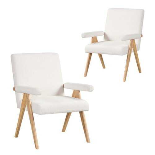 Rent to own Costway - 2 PCS Mid-Century Accent Chair with Solid Rubber Wood Frame and Padded Armrests - Beige + Natural