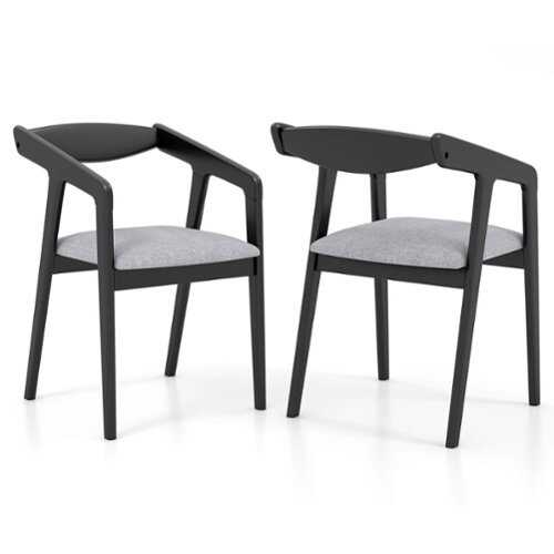 Rent to own Costway - Wooden Dining Chair Set of 2 with Rubber Wood Frame Armrests Padded Cushion - Black