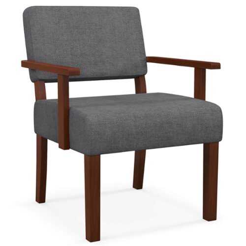 Rent to own Costway - Mid-Century Linen Accent Chair Living Room Chair with Soft Padded Seat & Backrest - Gray