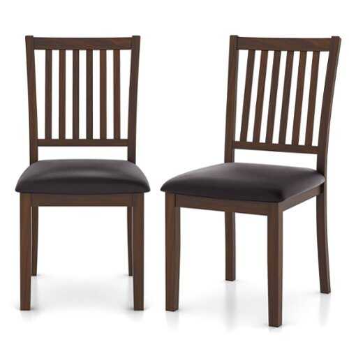 Rent to own Costway - Modern Dining Chair Set of 2 with Slanted High Backrest Wear-resistant PVC Leather - Cappuccino, Black