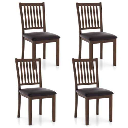 Rent to own Costway - Modern Dining Chair Set of 4 with Slanted High Backrest Wear-resistant PVC Leather - Cappuccino, Black