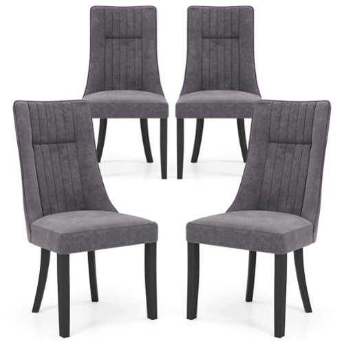 Rent to own Costway - Channel Tufted Dining Chairs Set of 4 with High Backrest Rubber Wood Legs Modern - Gray