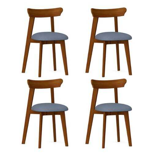 Rent to own Costway - Wood Dining Chairs Set of 4 with Rubber Wood Frame Padded Seat & Curved Backrest - Walnut + Gray