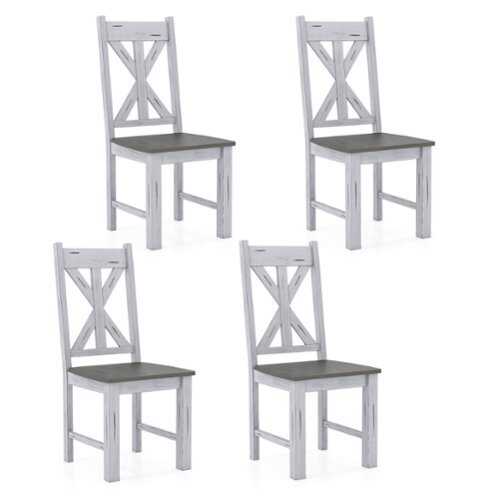 Rent to own Costway - Wooden Dining Chair Set of 4 with Rubber Wood Frame Elegant Hollowed Backrest - White, Gray