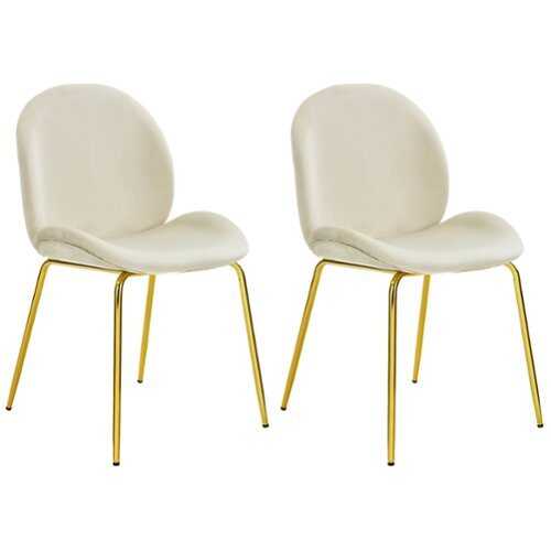 Rent to own Costway - Set of 2 Velvet Accent Chairs Dining Side Chairs w/Gold Metal Legs - Beige