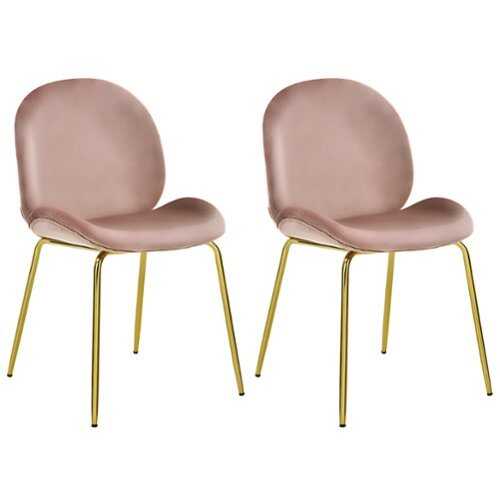 Rent to own Costway - Set of 2 Velvet Accent Chairs Dining Side Chairs w/Gold Metal Legs - Pink