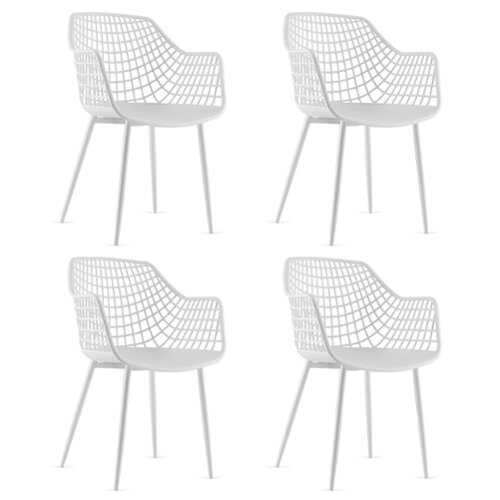 Rent to own Costway - Dining Chair Set of 4 Plastic Shell Hollow with Metal Legs - White