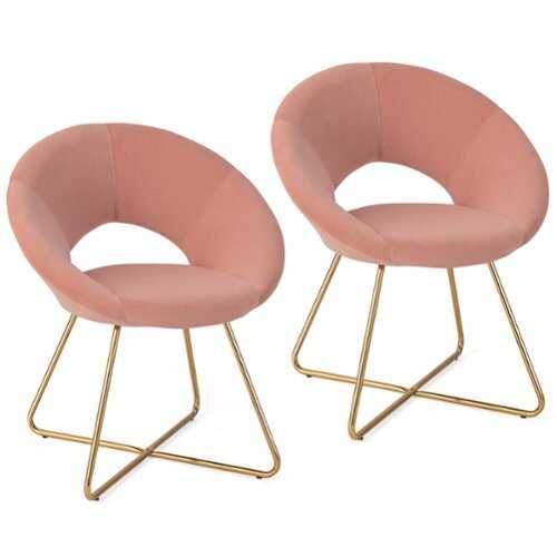 Rent to own Costway - Set of 2 Modern Velvet Accent Chair Upholstered Vanity Leisure Chair Metal Legs - Pink and Golden
