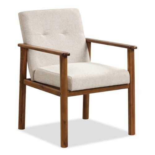Rent to own Costway - Modern Accent Chair Upholstered Linen Fabric Armchair with Solid Wood Legs - Beige