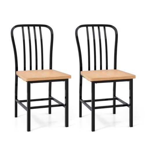 Rent to own Costway - Dining Chairs Set of 2 High Back Chairs Metal Frame Footrests Kitchen - Black/Natural
