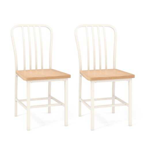 Rent to own Costway - Dining Chairs Set of 2 High Back Chairs Metal Frame Footrests Kitchen - White/Natural