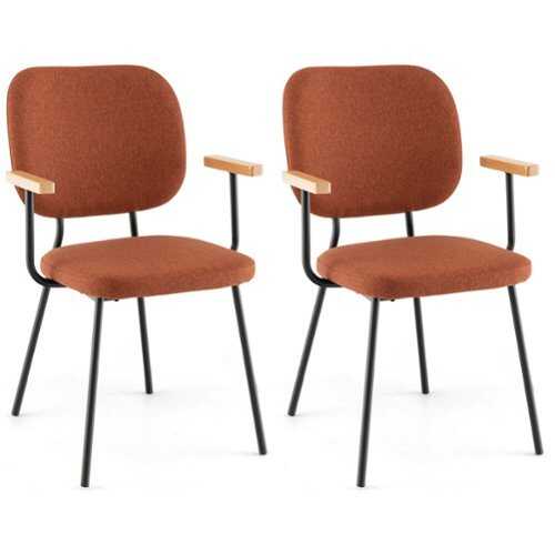 Rent to own Costway - Set of 2 Modern Linen Fabric Dining Chairs Padded Kitchen Accent Armchair - Black/Orange