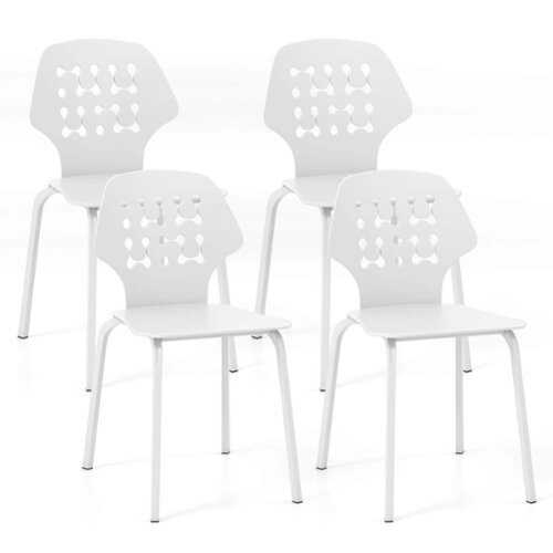 Rent to own Costway - Metal Dining Chair Set of 4 Armless Kitchen Hollowed Backrest & Metal Legs - White