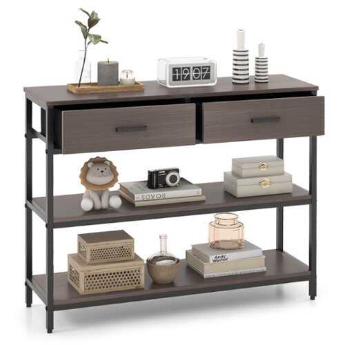 Rent to own Costway - Console Entryway Table Sofa Side Table with Folding Fabric Drawer - Gray