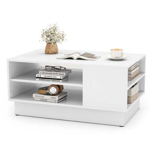 Rent to own Costway - 34" Long Rectangle Center Table Coffee Table with 2-Tier Open Storage Shelves - White