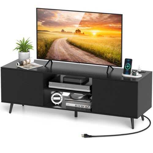 Rent to own Costway TV Stand for 60" TVs Mid Century Modern Media Console Table with Adjustable Shelf - Black