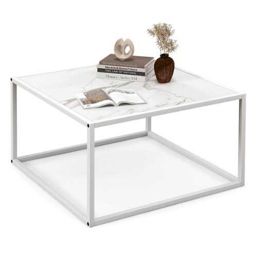 Rent to own Costway - Coffee Table Modern Rectangular Coffee Table Metal Frame For Living Room - White