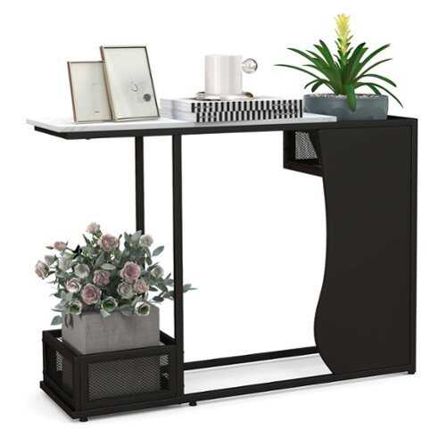 Rent to own Costway 43.5" Console Table with Faux Marble Top & 2 Storage Compartments Entryway Hallway - White/Black