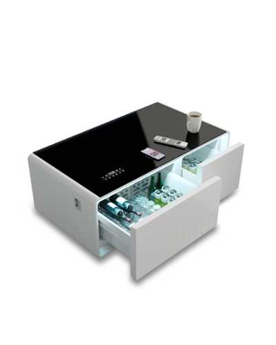 Rent to own Livtab - Smart Coffee Table with Refrigerated Drawers, Wireless Charging, Bluetooth Speaker, Ideal for Modern Living Spaces - WHITE