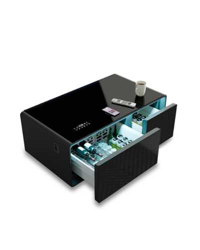 Rent to own Livtab - Smart Coffee Table with Refrigerated Drawers, Wireless Charging, Bluetooth Speaker, Ideal for Modern Living Spaces - BLACK