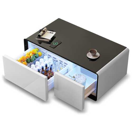 Rent to own Livtab - Smart Coffee Table with Refrigeration, Freezer Drawer, Wireless Charging, Bluetooth Speaker, Perfect for Living Spaces - WHITE