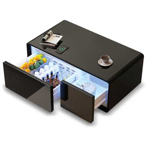 Rent to own Livtab - Smart Coffee Table with Refrigeration, Freezer Drawer, Wireless Charging, Bluetooth Speaker, Perfect for Living Spaces - BLACK