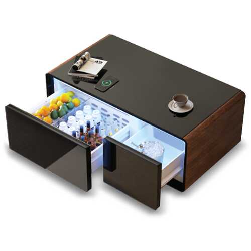 Rent to own Livtab - Smart Coffee Table with Refrigeration, Freezer Drawer, Wireless Charging, Bluetooth Speaker, Perfect for Living Spaces - Brown