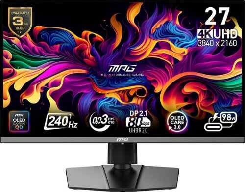 Rent to own MSI - MPG 272URX QD-OLED 27" Quantum Dot OLED QHD 240Hz 0.03ms FreeSyncPremium Monitor with HDR400 (DisplayPort, HDMI, USB) - Black